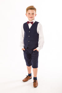 Boys 4 Piece Navy Shorts Set Suit with Bow tie